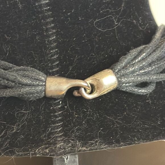 Multistrand black leather cord necklace with silver tone slider metal hook 16” - Picture 3 of 6